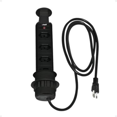 Imagem de Torre De Tomadas Multiplug Retrátil De Embutir Mesa Bancada Totem 3 Tomadas (Preta)