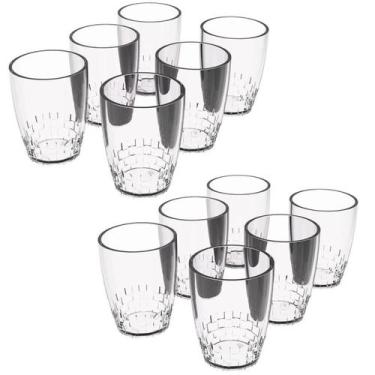 Imagem de Kit 12 Copos Crippa 300ml Plástico Transparente Trama Água Suco Refrig