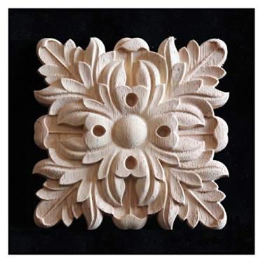 Imagem de 8cm guarnição de madeira decorativa para centro de móveis em casa, decalque esculpido artesanal porta de mobília sem pintura applique onlay armet decor(E,8PCS)
