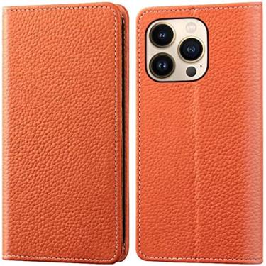Imagem de BKUANE para Apple iPhone 14 Pro Case Wallet 6,1 polegadas 2022, Stent Função Magnética Folio Flip Capa de Telefone de Couro com Suporte de Cartão (Cor: Laranja)