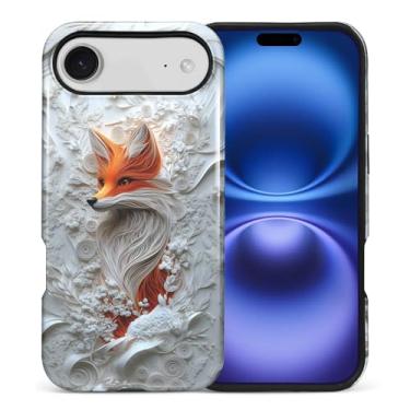 Imagem de CARLOCA Capa para iPhone 17 Air, raposa e floral, design híbrido, dupla proteção, TPU macio, policarbonato rígido, à prova de choque, antiarranhões, capa protetora para celular masculina e feminina