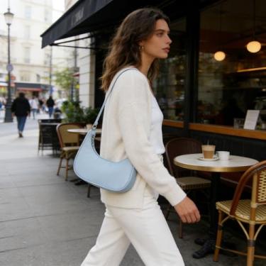 Imagem de Bolsa de mão pequena azul, cor sólida, simples, prática, bolsa de ombro, elegante e versátil para mulheres, ocasiões formais, reuniões de escritório de negócios