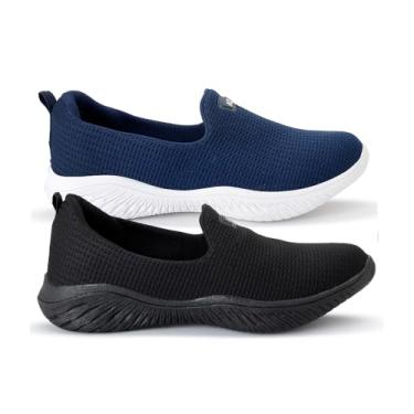 Imagem de Kit 2 Sapatilha Feminina Ortopédica Calce Fácil Sem Cadarço Facite Esporão Leve Confortável (Preto e Marinho, BR, Adulto, Numérico, 34)