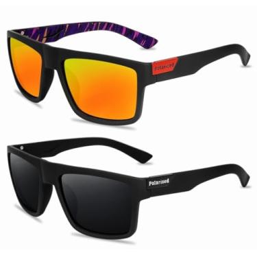 Imagem de KIT 2 Óculos de Sol Masculino Quadrado Polarizado Preto e Vermelho UV400