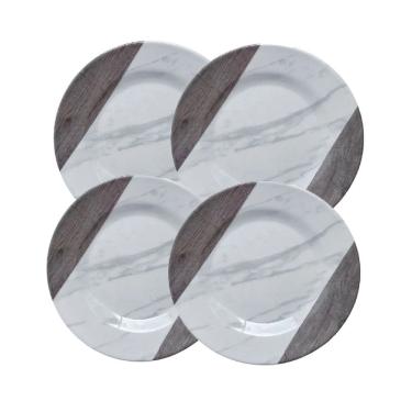 Imagem de Conjunto 4 Pratos Em Melamina Para Sobremesa Marmorizado 17,5cm