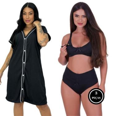 Imagem de Camisola Americana Botões Sutiã Amamentação Calcinha Pós Parto -c8 COM