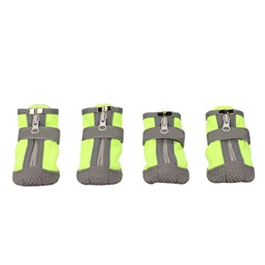 Imagem de Botas para cachorro à prova d'água, quente, reflexiva, antiderrapante, sola macia, sapatos de borracha premium, tecido verde, ambiente externo, inverno, dia chuvoso, 4 pacotes (1#)