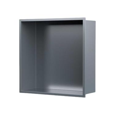 Imagem de Nicho de chuveiro quadrado embutido, armário de armazenamento de aço inoxidável escovado, design que economiza espaço, fácil de instalar, ideal para banheiro, cozinha e sala de estar