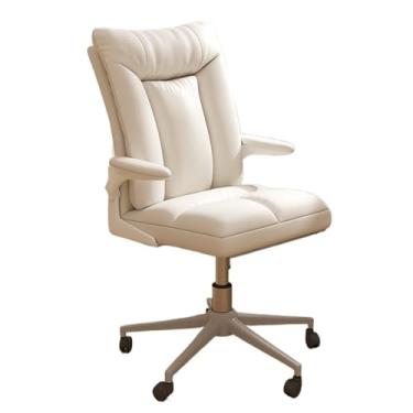 Imagem de Cadeira de escritório confortável e macia com apoios de braço ajustáveis de couro PU cadeira giratória ajustável para quarto cadeira de estudo cadeira de escritório executiva elevatória (branca)