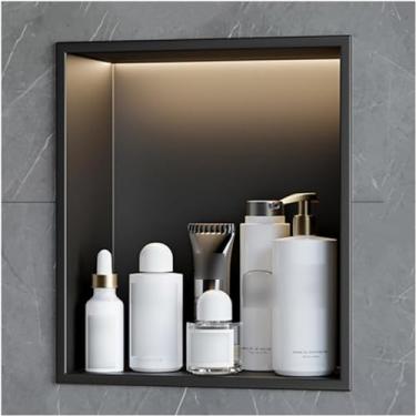Imagem de Nicho de chuveiro de aço inoxidável - organizador de alcova embutido para xampu, artigos de higiene e cosméticos - Prateleiras pretas elegantes para armazenamento de banheiro, quarto e sala de estar