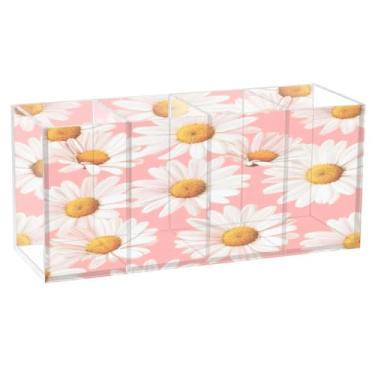 Imagem de Burbuja Suporte de caneta de acrílico Daisy Flowers com 4 compartimentos, suporte de lápis transparente para pincéis de maquiagem, acessórios de mesa de escritório em casa