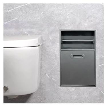 Imagem de Nicho de chuveiro de aço inoxidável, papel higiênico multicamadas e caixa de armazenamento de lixo, design embutido de fácil instalação para banheiro, hotel e uso doméstico (cinza)