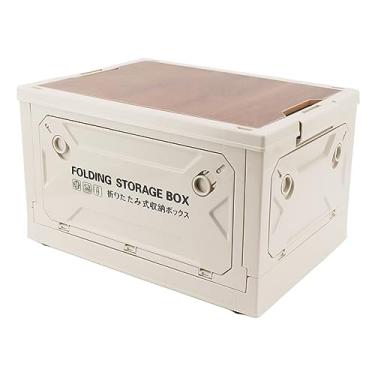 Imagem de KIMISS Caixa de Armazenamento Dobrável para Acampamento Com Design de Polia - à Prova d'água e 5 Lados Abrindo Caixa de Armazenamento Dobrável para Exterior e Carro (Branco Pequeno)