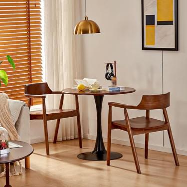 Imagem de Conjunto de mesa de jantar para 2, mesa de jantar de sala de estar, conjunto de mesa de cozinha redonda de madeira, combinação de mesa de recepção e cadeira, com 1 mesa e 2 cadeiras, para sala de