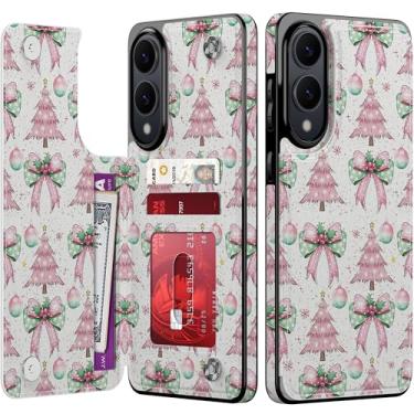 Imagem de Goodon Capa carteira para Samsung Galaxy S25 Edge com suporte para cartão, bloqueio RFID, capa floral vintage estética, capa protetora retrô moderna exclusiva para mulheres e meninas - rosa Christmas