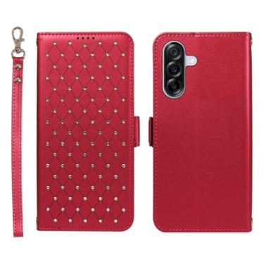 Imagem de Jcxtrombulous Capa carteira para Samsung Galaxy A36 5G com bloqueio RFID, compartimentos para cartões e suporte | Capa fólio de couro PU com alça de cordão - Capa vermelha para Galaxy A36 5G (6,7