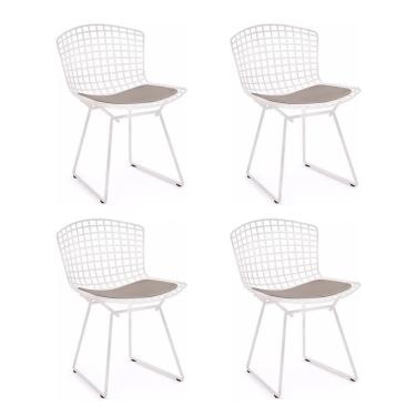 Imagem de Kit 4 Cadeiras Bertoia Branca Com Assento Bege