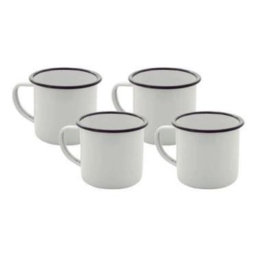 Imagem de Jogo 4 Mini Canecas Esmaltadas 150ml Brancas Charmosas Retrô - Yangzi