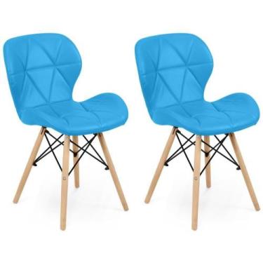 Imagem de Kit 02 Cadeiras Charles Eames Eiffel Slim Wood Estofada - Azul - MAGAZ