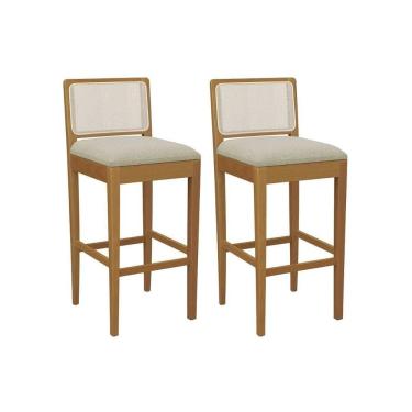 Imagem de Banqueta Cozinha Sara 1bmm005ca Premium Madeira Maciça Kit 2 Un Carvalho/boucle Bege/tela Bege - Kappesberg