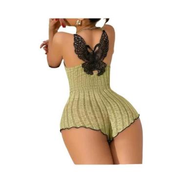 Imagem de Pijamas De Verão Femininos Com Bordado De Borboleta Nas Costas E Renda