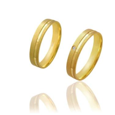 Imagem de Par de Alianças de Casamento Afrodite Ouro 18k Diamantado com Friso e 