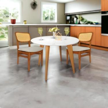 Imagem de Mesa de Jantar Tampo com Vidro Redonda 90cm Slim Casa Uai Branco