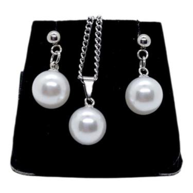 Imagem de Conjunto Aço Inox Feminino CHOKER Colar Brinco Pérolas 9 MM - ASA