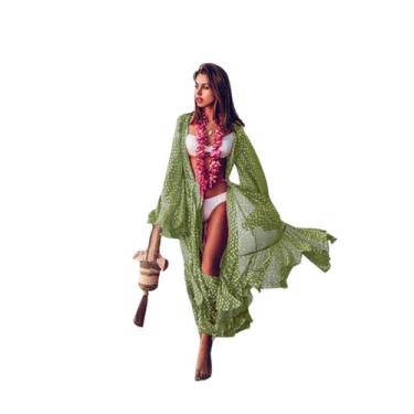 Imagem de Saída de Praia Longa com Estampa Poá preto verde rosa branco - anjo da