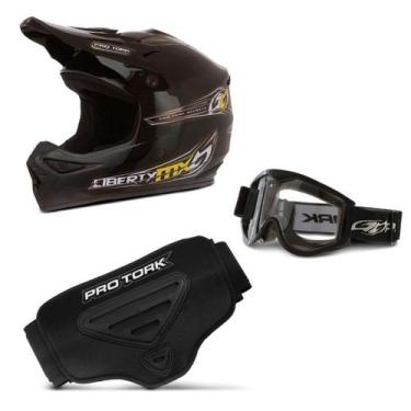 Imagem de Kit Proteção Trilha Capacete + Óculos + Cinta Pro Tork 3 Itens, PRETO,