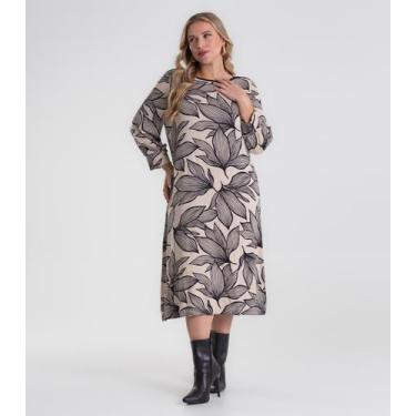 Imagem de Vestido Midi Plus Size Manga 7/8 Secret Glam Bege, Plus G4, Bege
