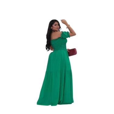 Imagem de Vestido longo cigana com elastex de tecido viscolinho - SP STORE, Verd