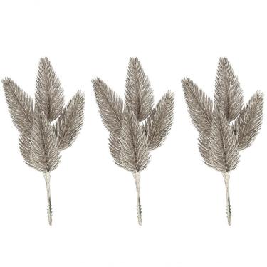 Imagem de Galho Decorativo Natalino Jogo 3 Unidades Pick Pinheiro Champanhe Fosco 14cm Dourado Yangzi