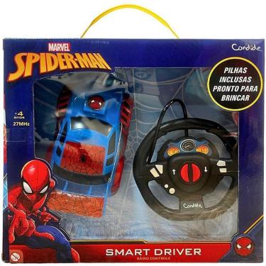 Imagem de Carrinho de Controle Remoto Spider-Man Smart Driver 3 Funções com Volante e Pilhas Candide