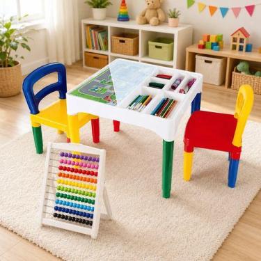 Imagem de Kit Mesa Didática Infantil 2 Cadeiras e Ábaco com Compartimento para G