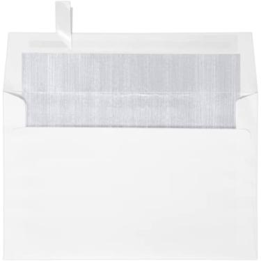 Imagem de Envelopes de convite com forro de alumínio A9 (14 x 22 cm) com descascar e pressionar – Branco com forro LUX prata (50 unidades) | Perfeito para feriados, convites, cartões de felicitações e mais! |FL