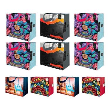 Imagem de Sacola de Ráfia Retornável 35x40x18cm Sortida (10 unidades)