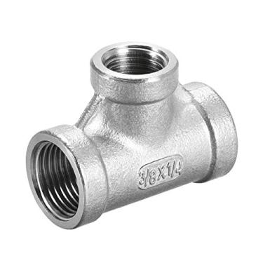 Imagem de uxcell Acoplador de conector fêmea em forma de T de aço inoxidável 304 3/8 BSPT X 1/4 BSPT 3/8 BSPT fêmea