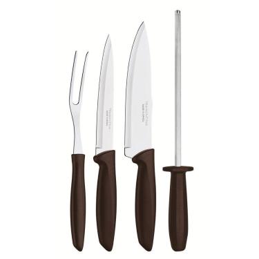 Imagem de Kit para Churrasco Tramontina Plenus com Lâminas em Aço Inox e Cabos de Polipropileno Marrom 4 Peças Tramontina