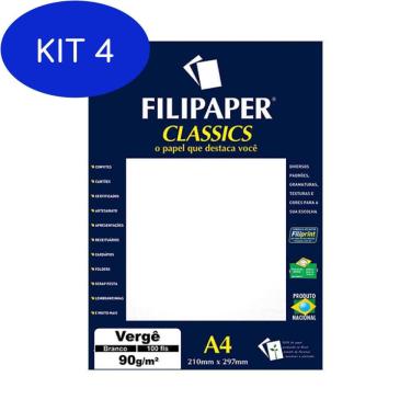 Imagem de Kit 4 Papel Verge A4 Filipaper Classics 90G 100 Folhas