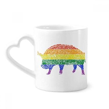 Imagem de Caneca LGBT de porco lésbico arco-íris gay caneca café cerâmica copo de coração de vidro