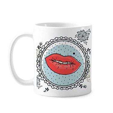 Imagem de Moldura de folha de flor labial caneca com padrão de desenho animado cerâmica xícara de porcelana de café louça