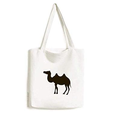 Imagem de Bolsa sacola de lona preta com desenho de animal fofa bolsa de compras casual