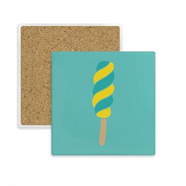 Imagem de Porta-copos quadrado em espiral amarelo verde doce sorvete, porta-copos quadrados, pedra isolante
