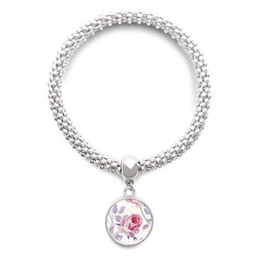 Imagem de Pulseira de prata rosa com pingente de arte de desenho de planta e corrente ajustável