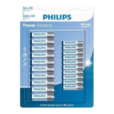 Imagem de Kit Pilha Alcalina Aaa 10 + Aa 10 Philips Power Alcalina