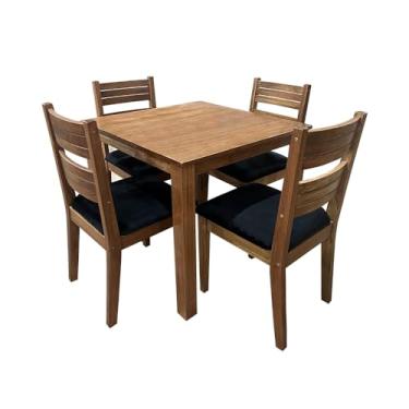Imagem de Conjunto De Mesa Madeira Maciça Roma Sala Cozinha Com 4 Cadeiras Estofadas Preta 90x90cm