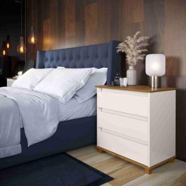 Imagem de Mini Cômoda 3 Gavetas Ej Sala Quarto Offwhite Com Freijó Rede Móveis