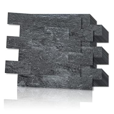 Imagem de LONGKING 10 folhas de parede e cola Backsplash para cozinha, vara de PVC sobre azulejos para banheiros, backsplash de cozinha, decoração de parede estilo retrô/rústico em granito escuro