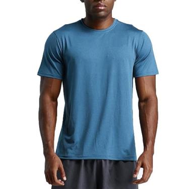 Imagem de BAFlo Camiseta masculina de secagem rápida, corrida, fitness, esportes manga curta solta seda gelo, Ciano, M